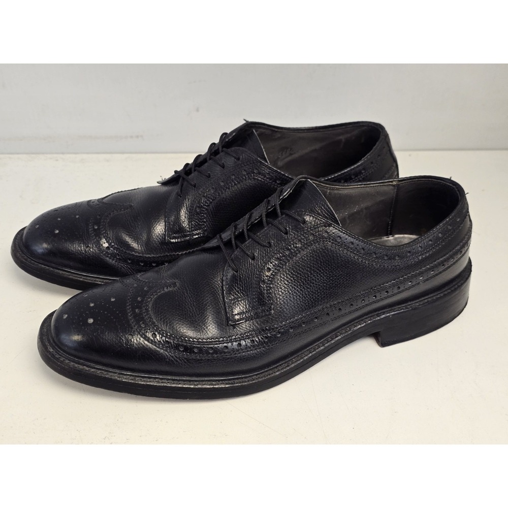 Bostonian V-Cleat Black Pebbled Leather Wingtip Brogue Oxford Mens Shoe Size 10